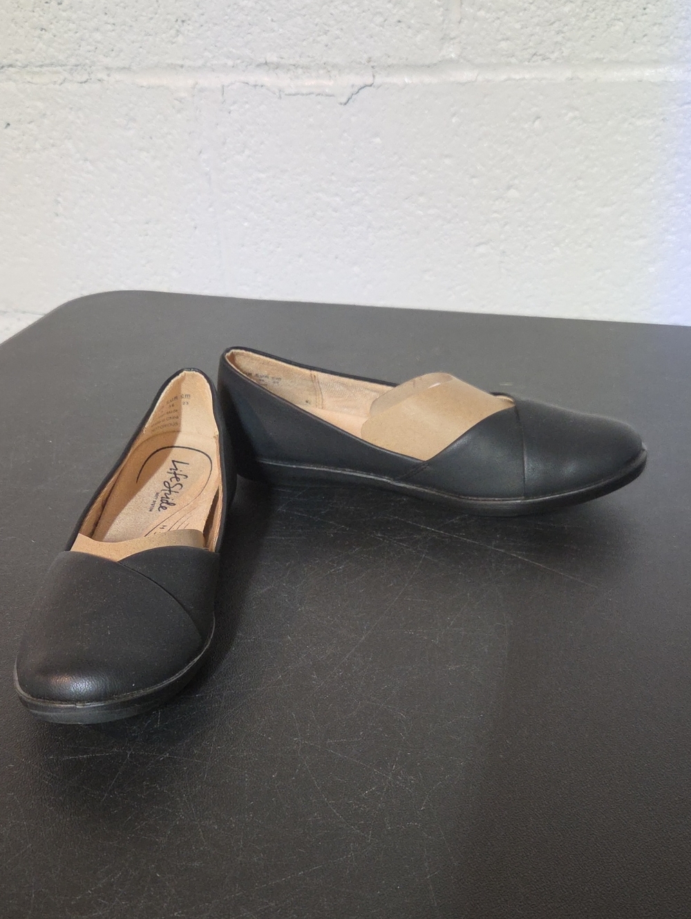 Life Stride Black and Tan Slip-On Loafers